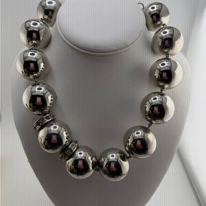Vtg Lee Angel Silver Bauble Necklace with Crystal Robdelles